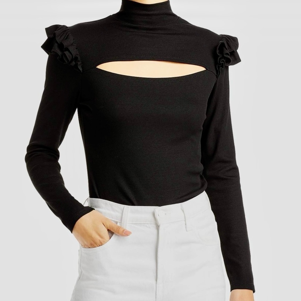 Generation Love Black Ruffled Cutout Blouse